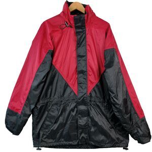 Stearns Dry Wear Rain Jacket Mens L/XL Red Black Nylon Waterproof Hooded Outdoor